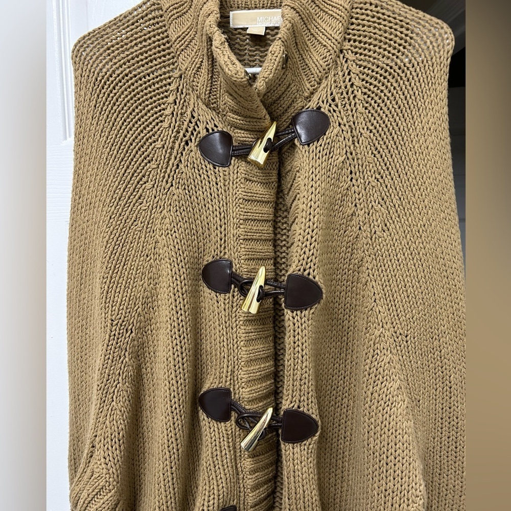 Michael Kors Brown Knit Poncho Sweater Cape Cardigan, Size S - Picture 3 of 9